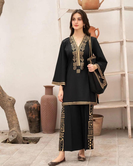 Stunning Black Chiffon Sequins Embroidered Gharara Shirt Set - 3 pcs