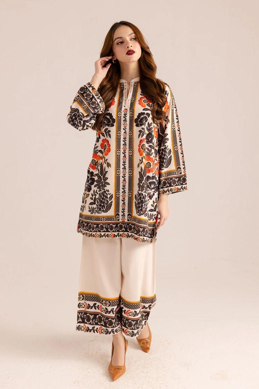 Stylish Printed Women's Stitched Shirt And Trouser Set - 3 Pcs